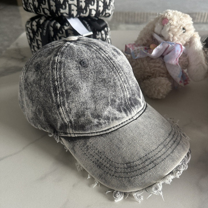 Unisex Distressed Denim Baseball Cap Bowlift