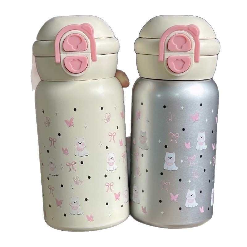 Women's stainless steel water bottle with innovative safety closure Bowlift