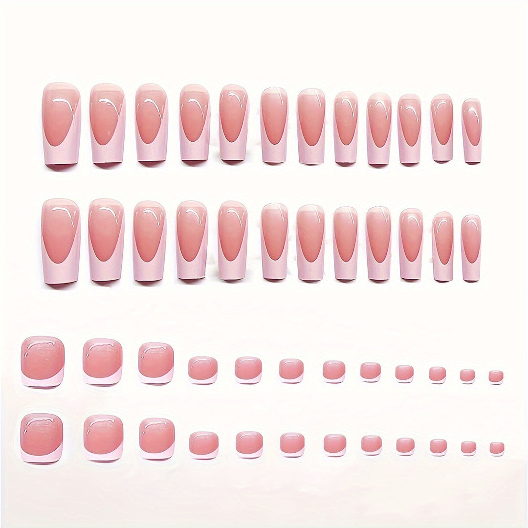 Artistic French Tip Press-On Nail Set with Transparent Design Bowlift