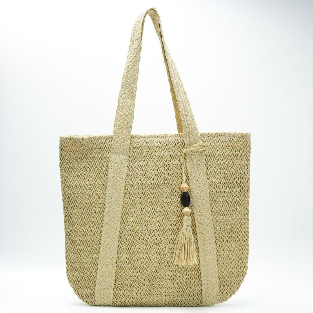 Handbag Made of Natural, Handwoven Straw with Elegant Fringe Bowlift