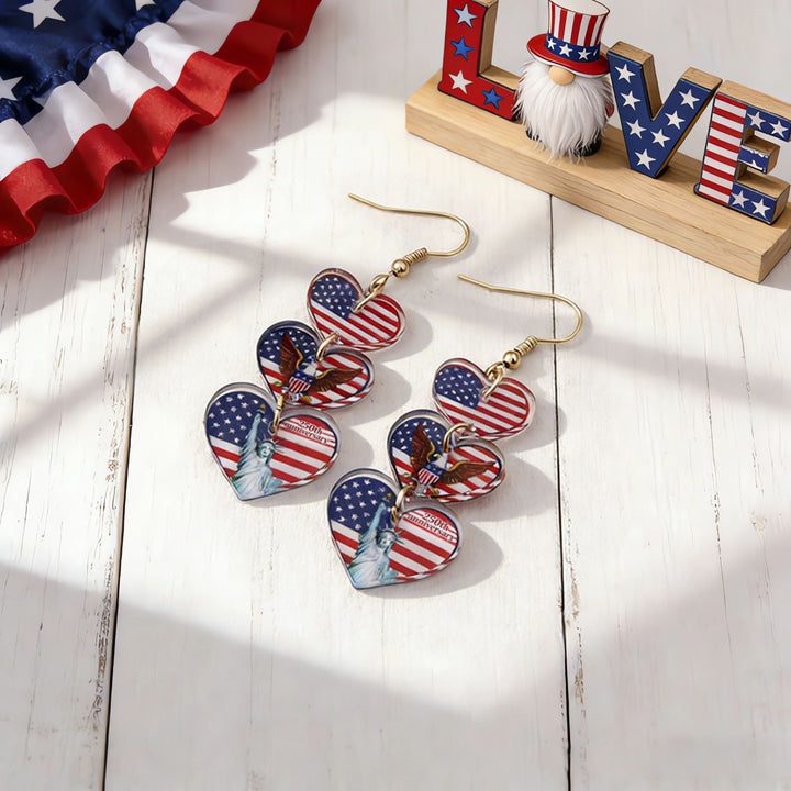 Women's acrylic statement earrings long pendant bow motif with patriotic print Bowlift