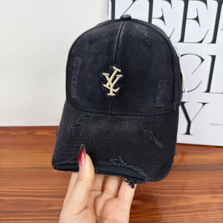 Men's Distressed Denim Adjustable Baseball Cap Bowlift
