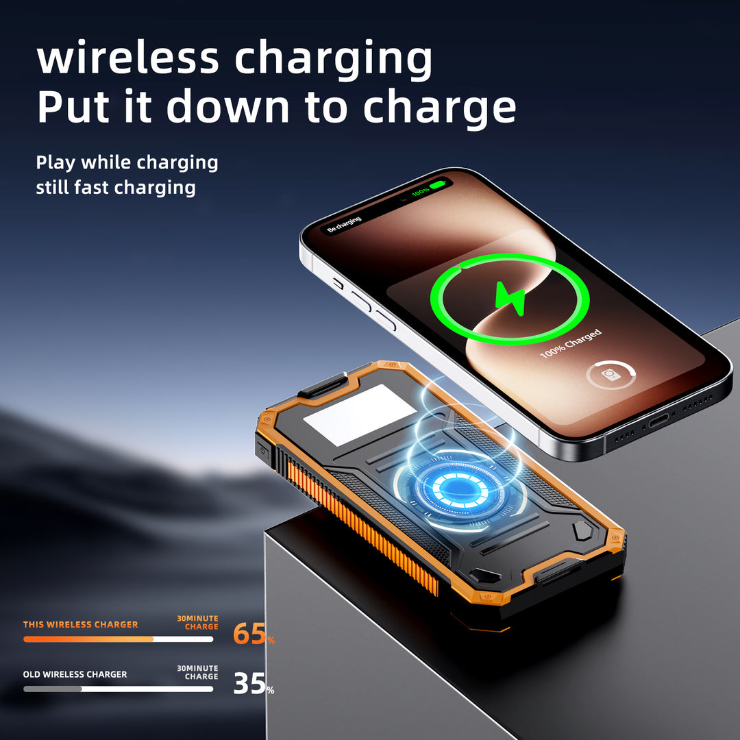 Solar-powered power bank with fast charging function and wireless charging option Bowlift