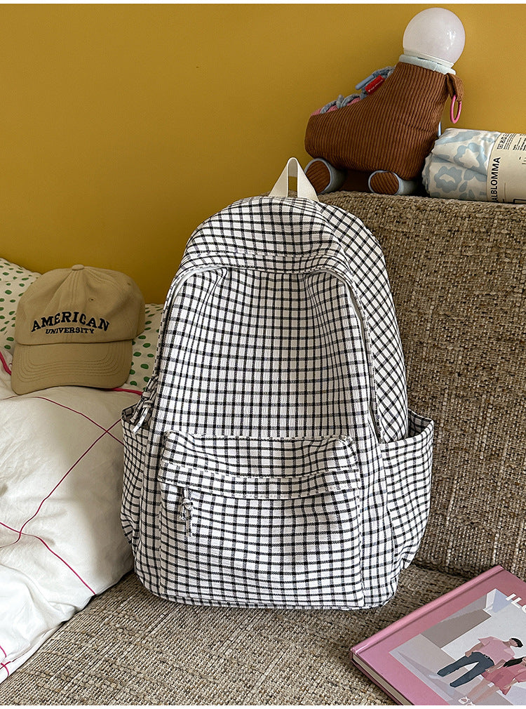 Lightweight Grid Pattern School Backpack