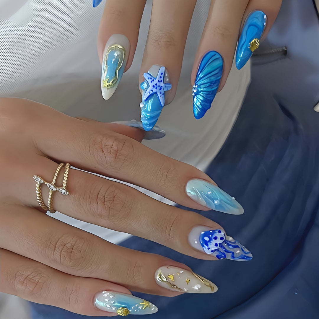 Artificial nails with exotic sea design Bowlift