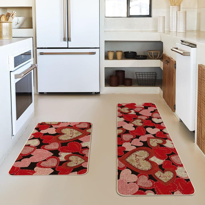 Heart-Themed Kitchen Runner Mat Bowlift