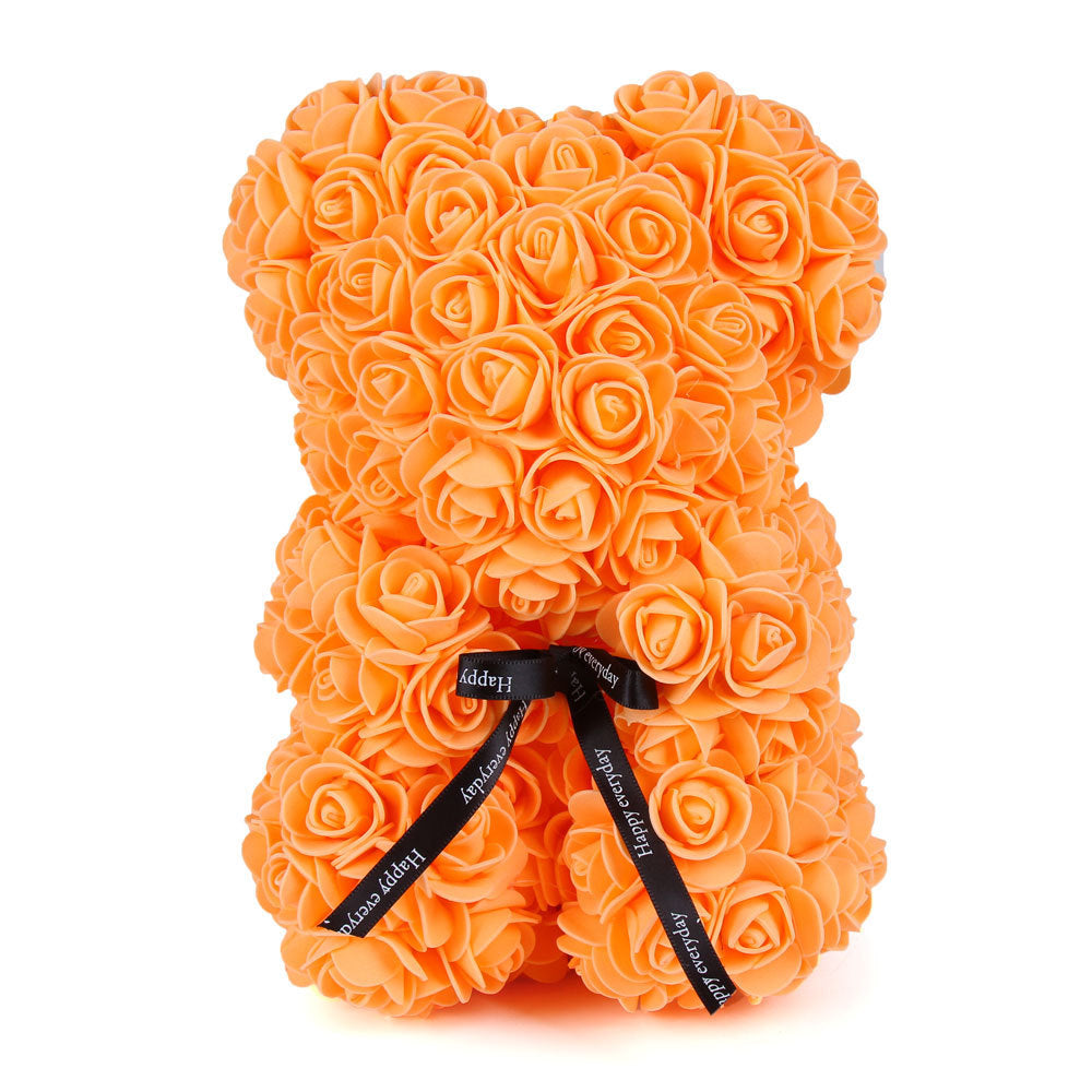Handcrafted Foam Rose Teddy Bear Gift Sculpture With Satin Ribbon
