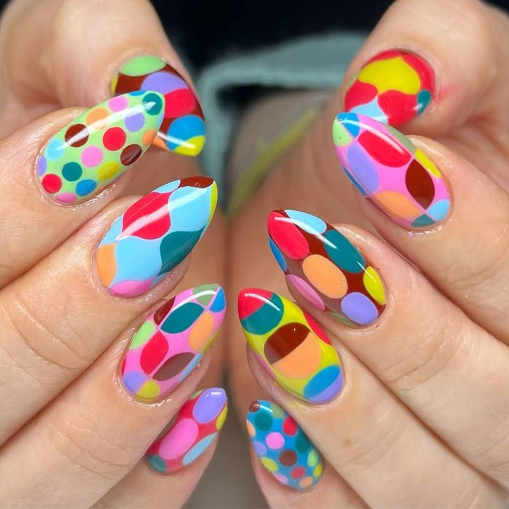 Artificial nails with colorful dot and color play Bowlift