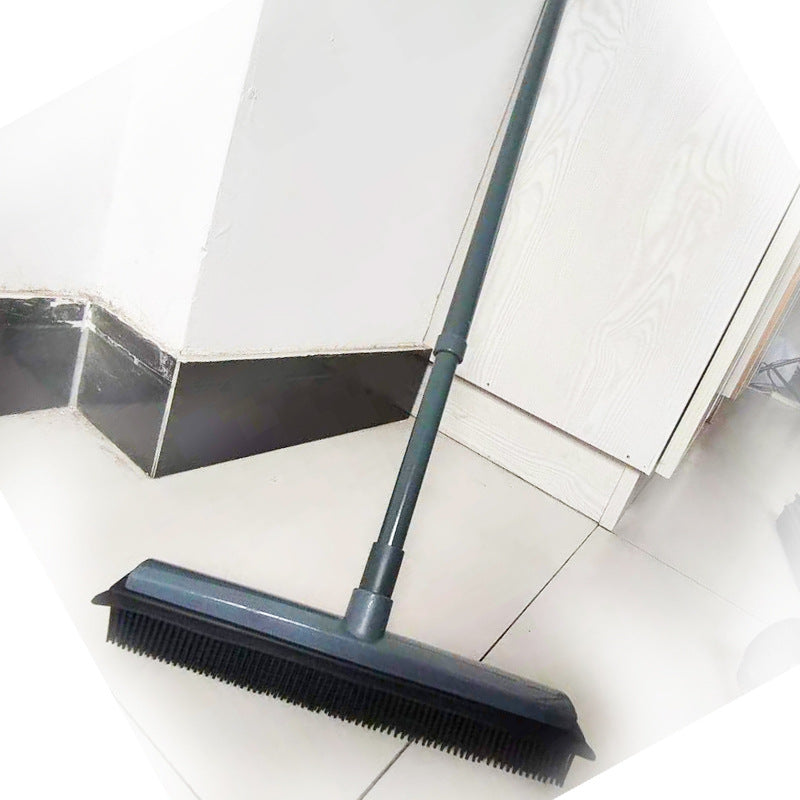 Heavy-Duty Rubber Floor Squeegee With Telescopic Handle And Angled Swivel Head