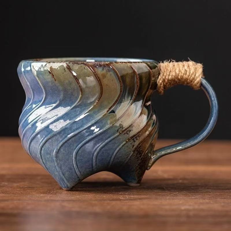 Handcrafted Ceramic Coffee Mug with Rope-Wrapped Handle Bowlift