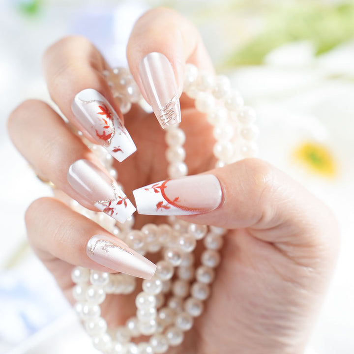 Elegant Floral Press-On Nail Design Bowlift