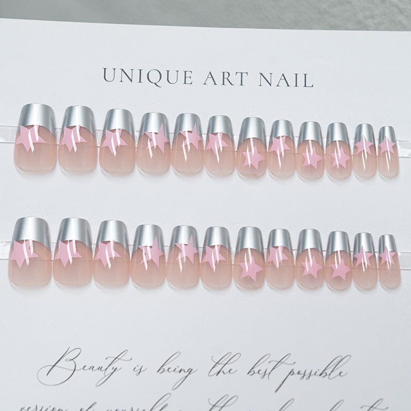 Artistic Star-Embellished Press-On Nails