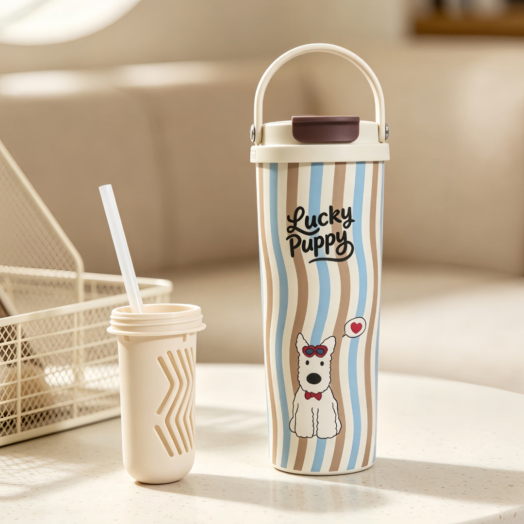 Insulated drinking bottle with integrated straw Bowlift