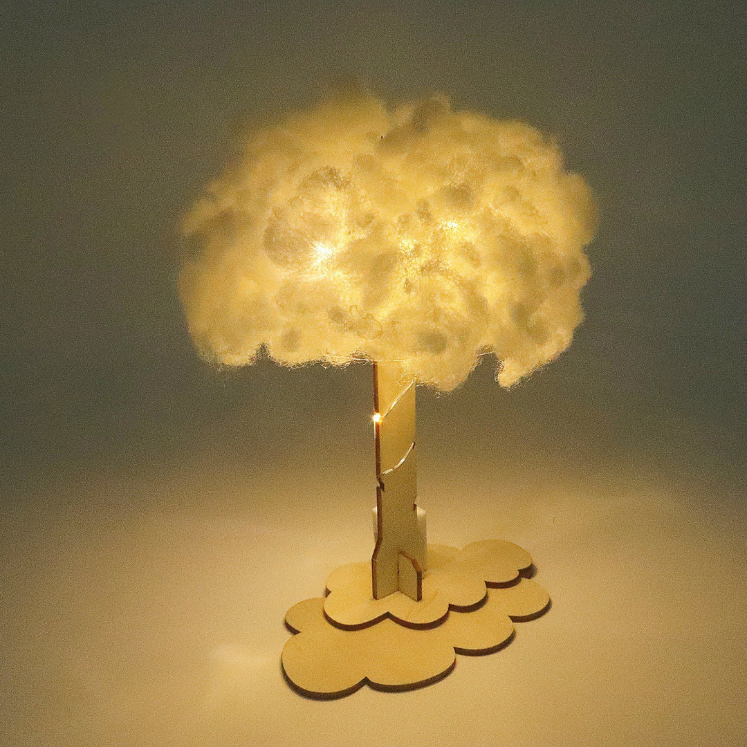 Handmade cloud LED night lamp with wooden base and cotton shade Bowlift