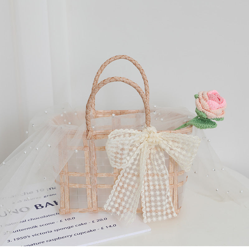 Handcrafted basket bag with elegant bow applique Bowlift