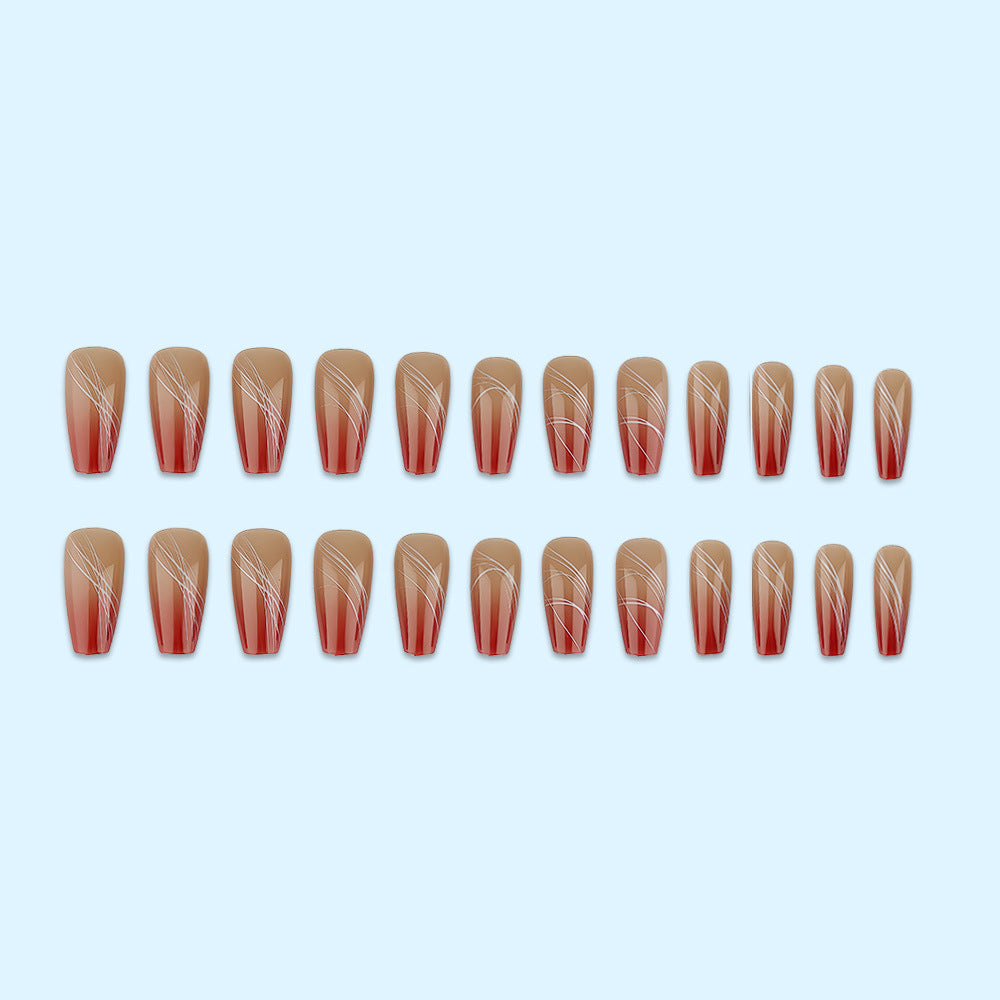 Artificial nails in elegant ombre design with fine lines Bowlift