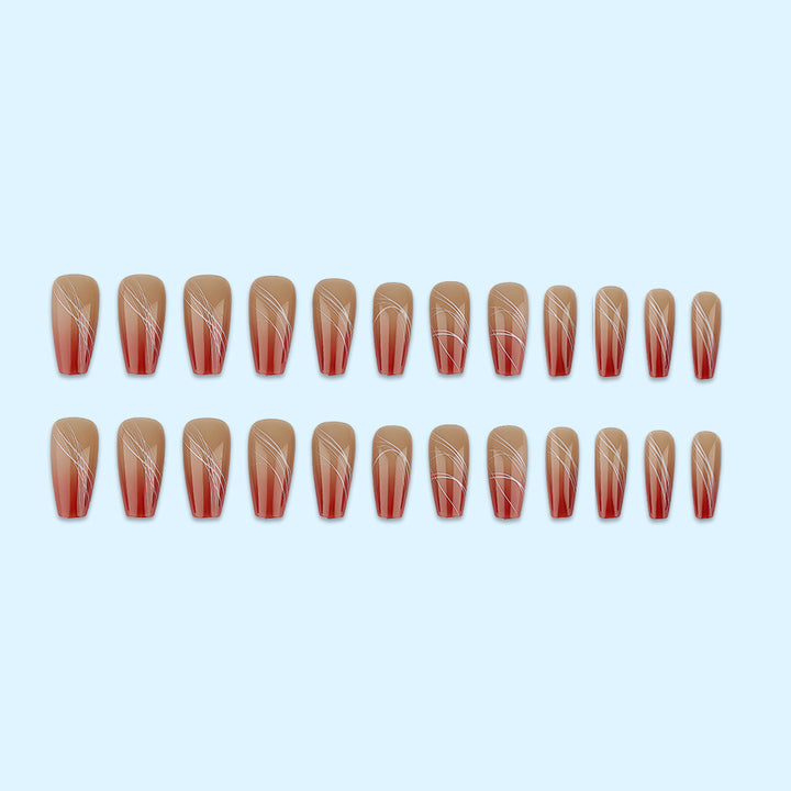 Artificial nails in elegant ombre design with fine lines Bowlift