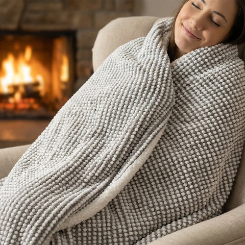 Women Cozy Textured Blanket with Alternating Pattern Bowlift