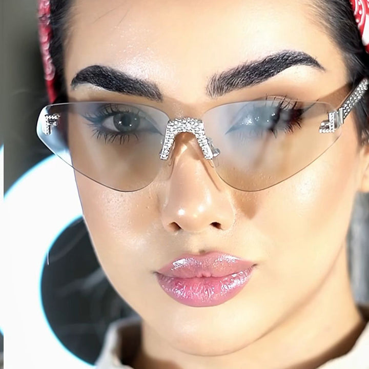 Women Designer Cat Eye Sunglasses with Sparkling Rhinestone Embellishment Bowlift