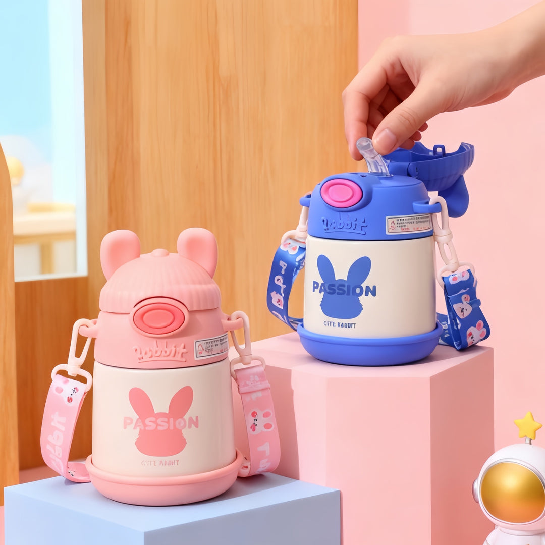 Women's insulated drinking bottle with ergonomic design and playful bunny motif Bowlift