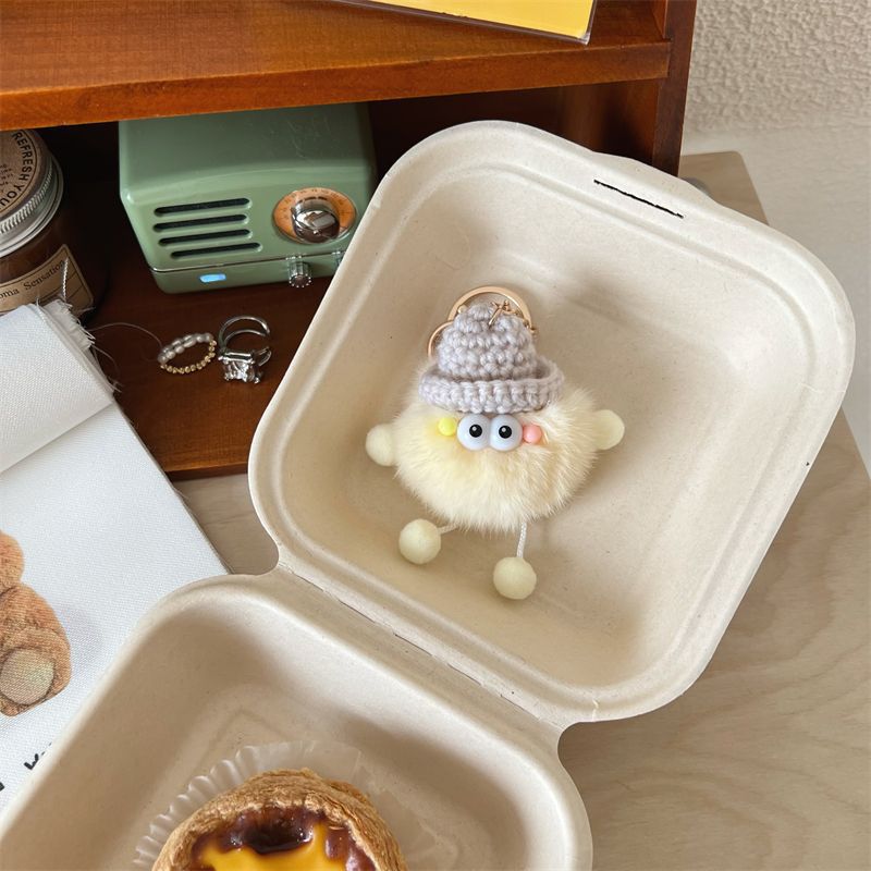 Playful Fuzzy Character Keychain Bowlift