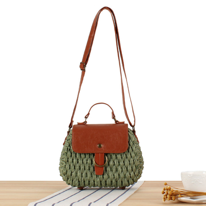 Handbag with Elegant Leather Lid and Woven Design Bowlift