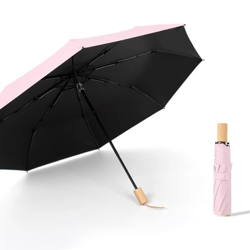 Women's Foldable Sunshade with UV Protection and Elegant Wooden Handle Bowlift