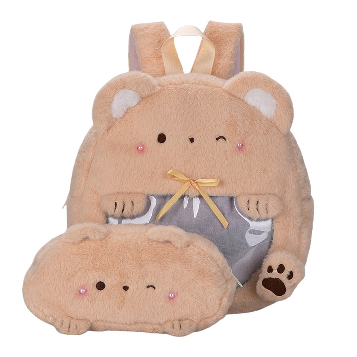 Plush children's backpack with animal motif and practical viewing window Bowlift