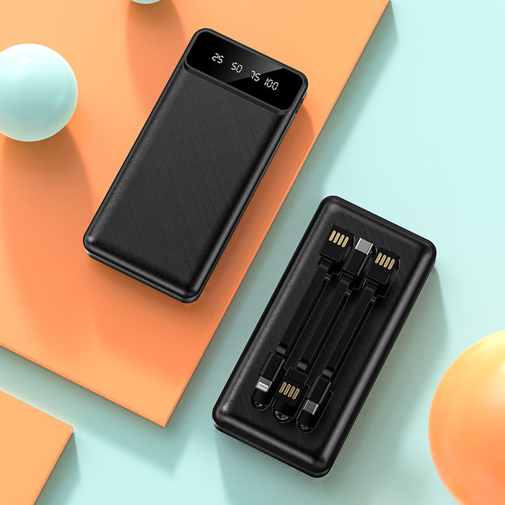 Portable power bank with integrated multi-cable and digital charging display Bowlift