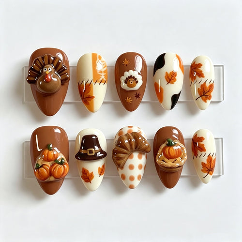Thanksgiving-Themed Press-On Nail Art Set