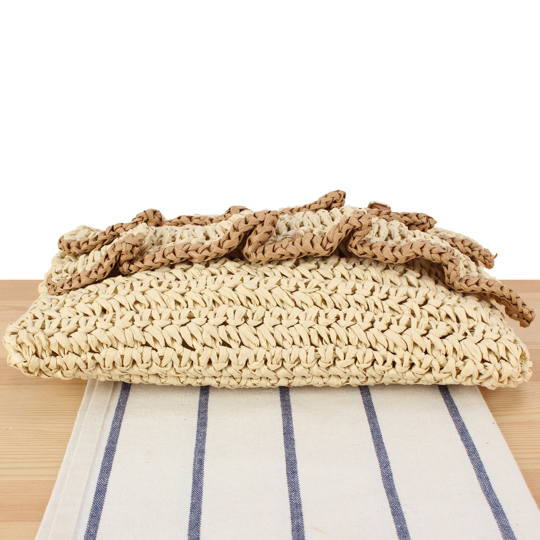Handbag with Ruffle Design Made of Braided Straw Bowlift