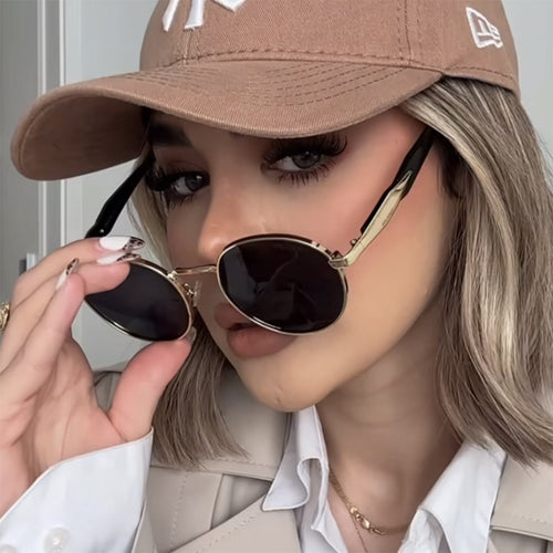 Women's round sunglasses with elegant golden frame and UV protection Bowlift