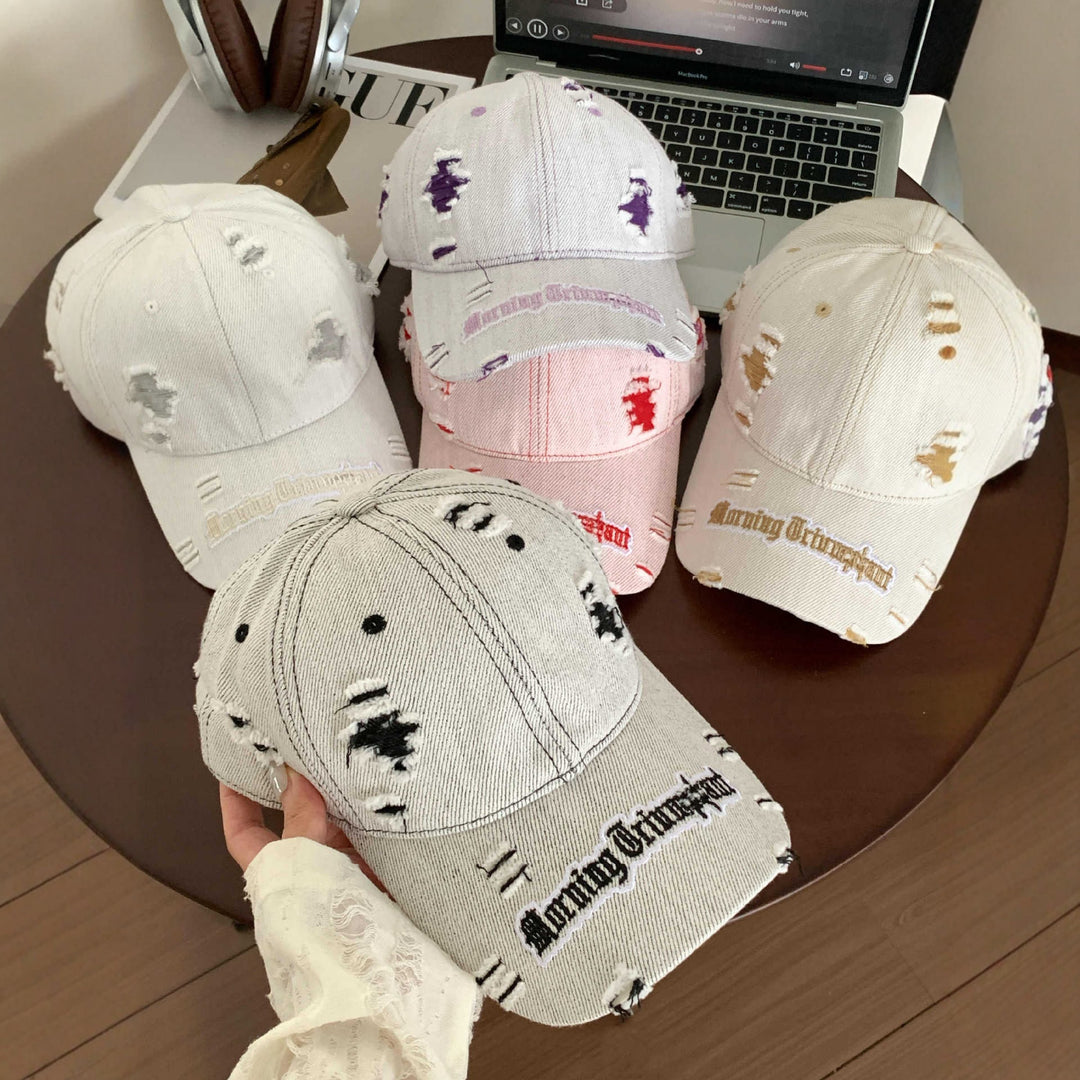 Women's Distressed Denim Baseball Cap Bowlift