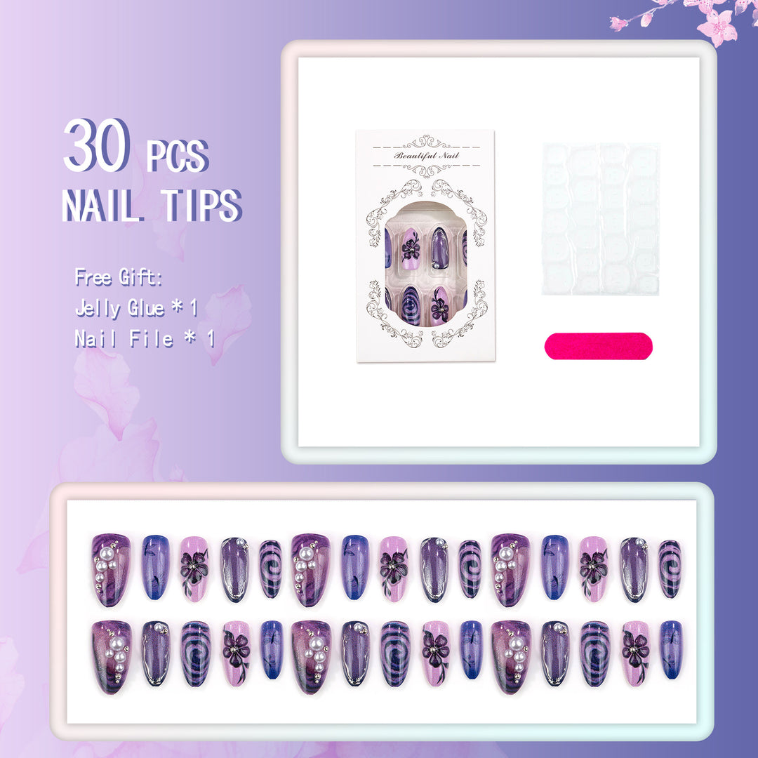 Artistic Floral & Gemstone Press-On Nail Set