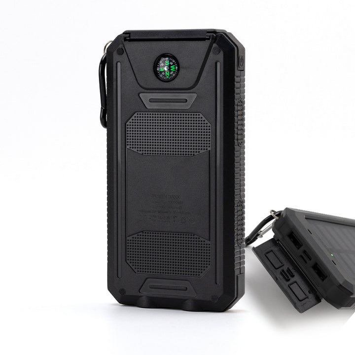 Solar-powered power bank with robust case and integrated LED lighting Bowlift