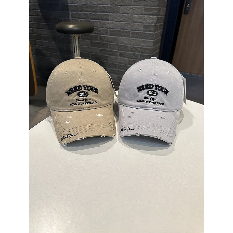 Men's Distressed Cotton Embroidered Baseball Cap Bowlift