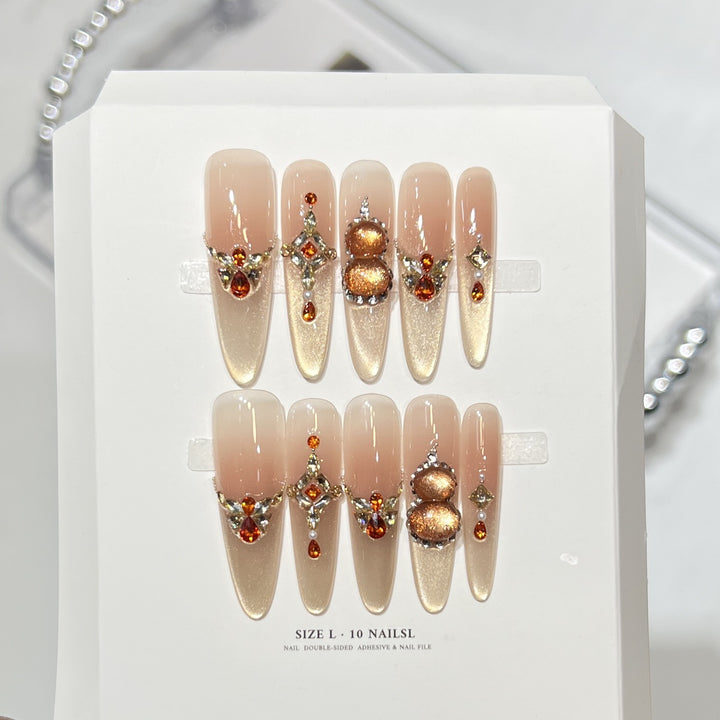 Artistic Press-On Nail Set with Elegant Floral Design Bowlift