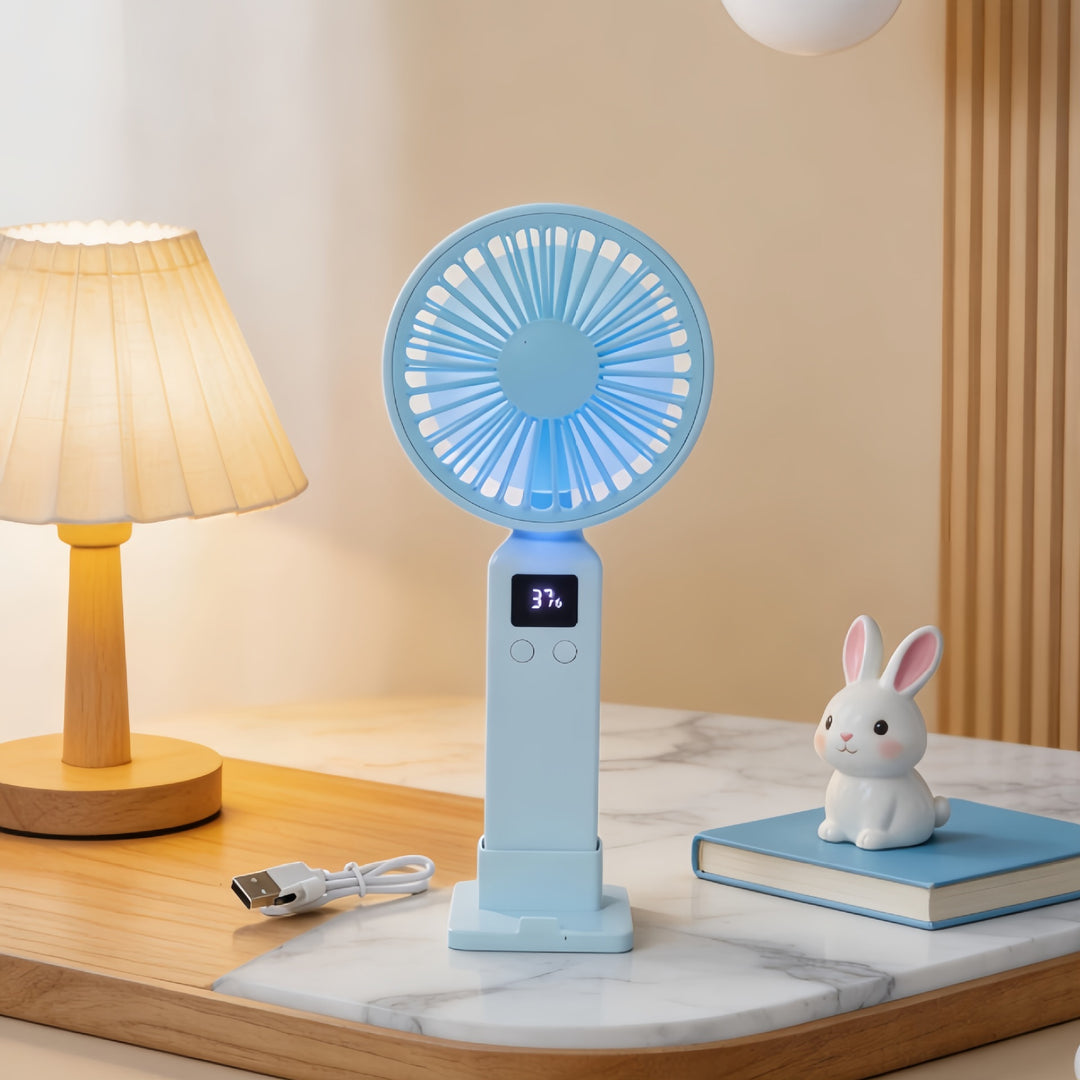 Ladies portable mini hand fan with LCD display and USB connection Bowlift