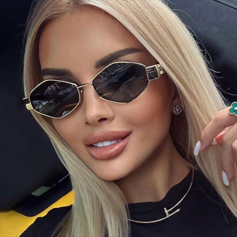 Ladies fashionable hexagonal sunglasses with protective lenses and stylish metal frame Bowlift