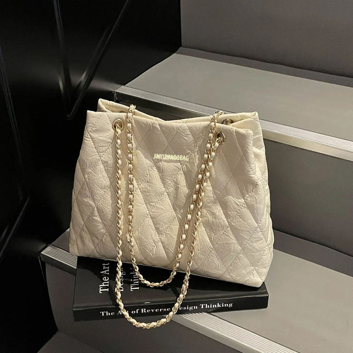 Quilted Chain-Detail Tote Bag Bowlift