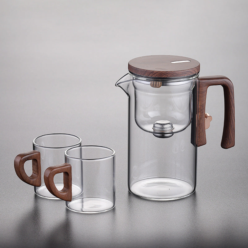 Artisan Glass Tea Set With Wooden Handle Pitcher And Serving Tray