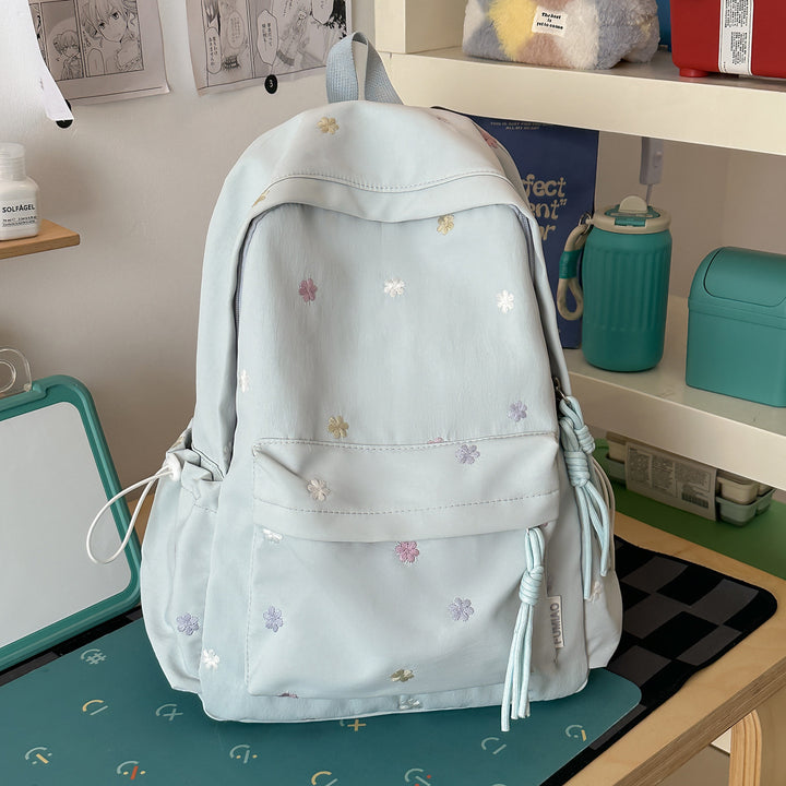 Embroidered Floral Print Backpack Bowlift