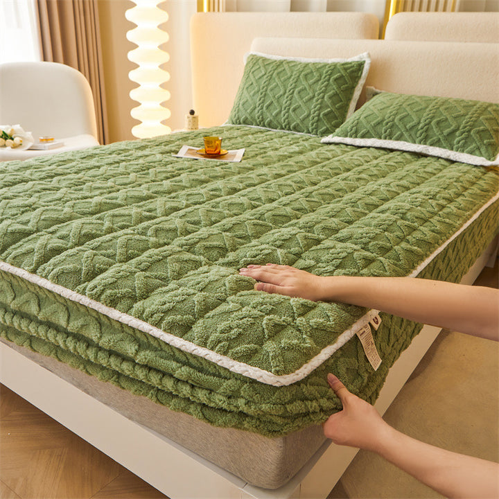 Plush Sherpa Quilted Mattress Topper With Deep-Skirt Non-Slip Fit And Embossed Cable Texture