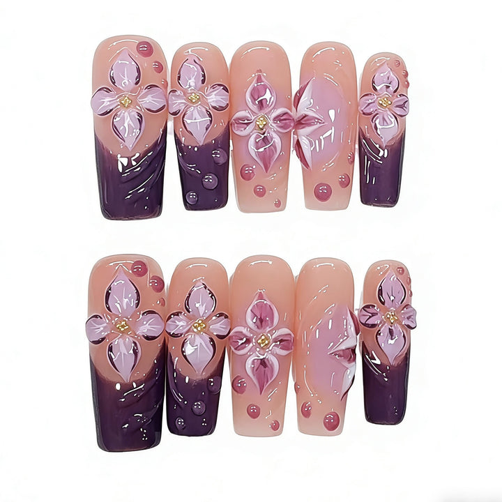 Artistic Floral Design Press-On Nails Bowlift