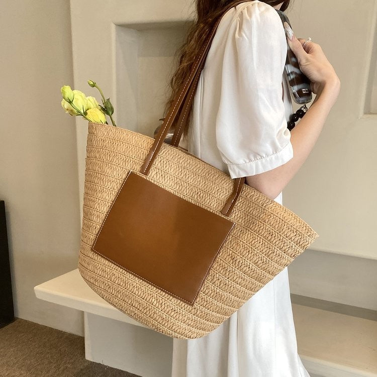 Trendy Rattan Bag with Leather Accents Bowlift