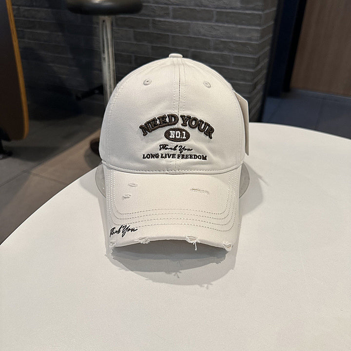 Men's Distressed Cotton Embroidered Baseball Cap Bowlift