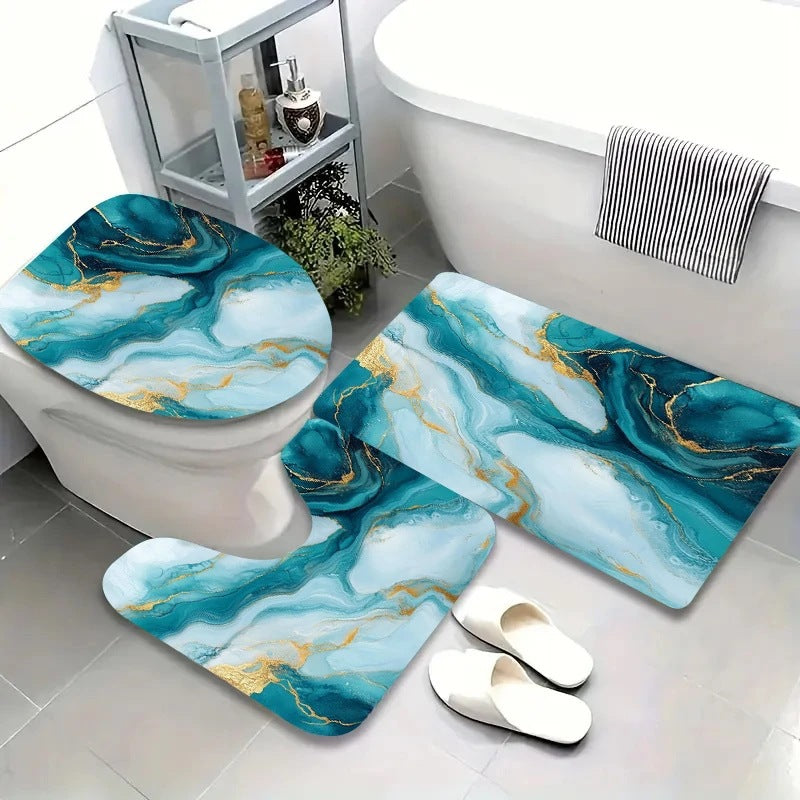 Artistic Marble Print Bath Mat Set Bowlift