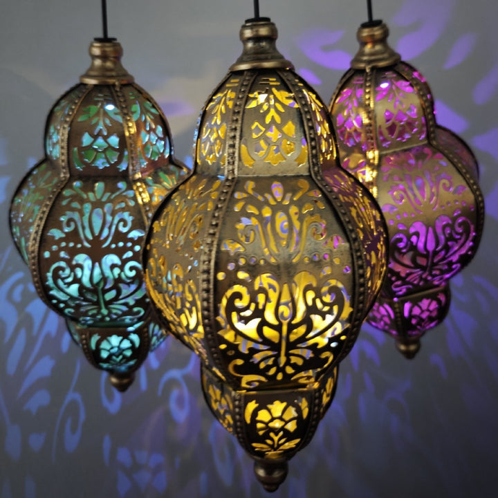 Ornate Filigree Hanging Projection Pendant Lamp With Adjustable Cord And LED-Compatible Socket Bowlift