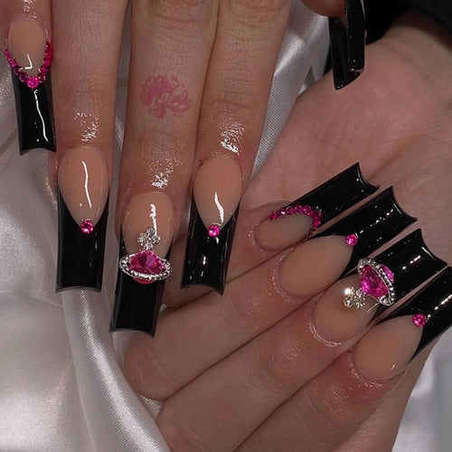 Artful Nail Art with Rhinestones and Shine Bowlift