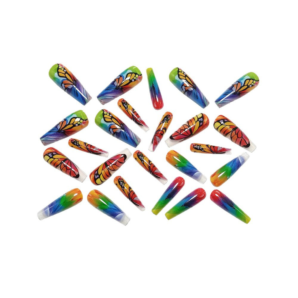 Artificial nails with colorful butterfly design Bowlift